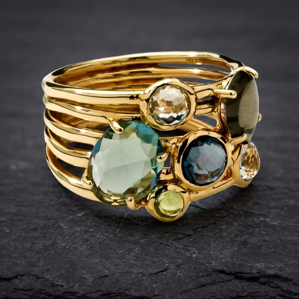 Elegant Oval & Round Cut Multi Gemstone Ring