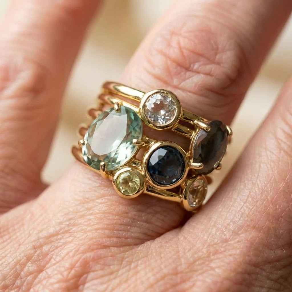 Elegant Oval & Round Cut Multi Gemstone Ring