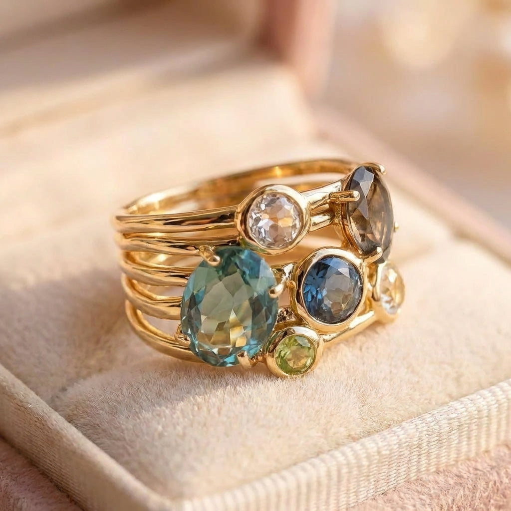 Elegant Oval & Round Cut Multi Gemstone Ring