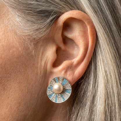 Elegant Pearl Blue Earrings