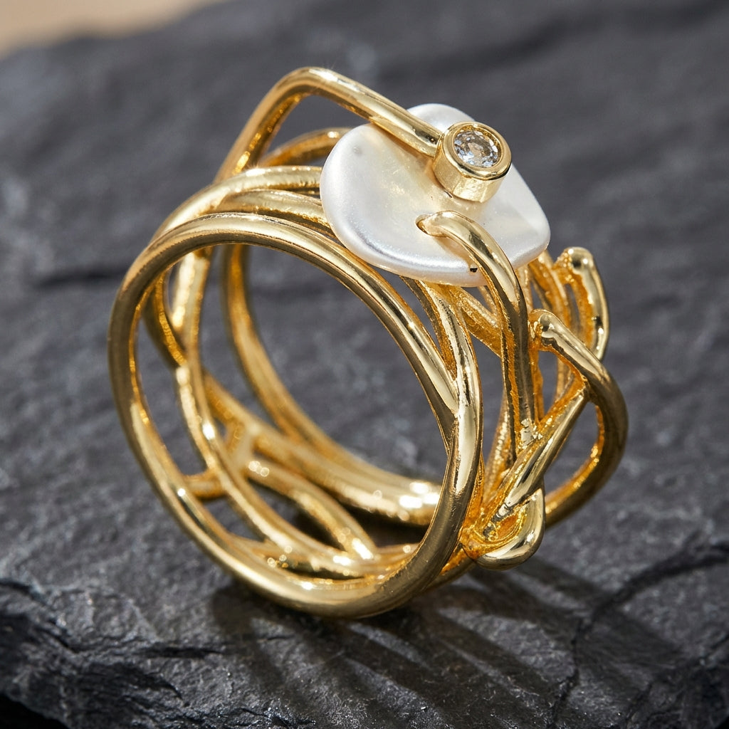 Elegant Pearl Geometric Ring 78989879
