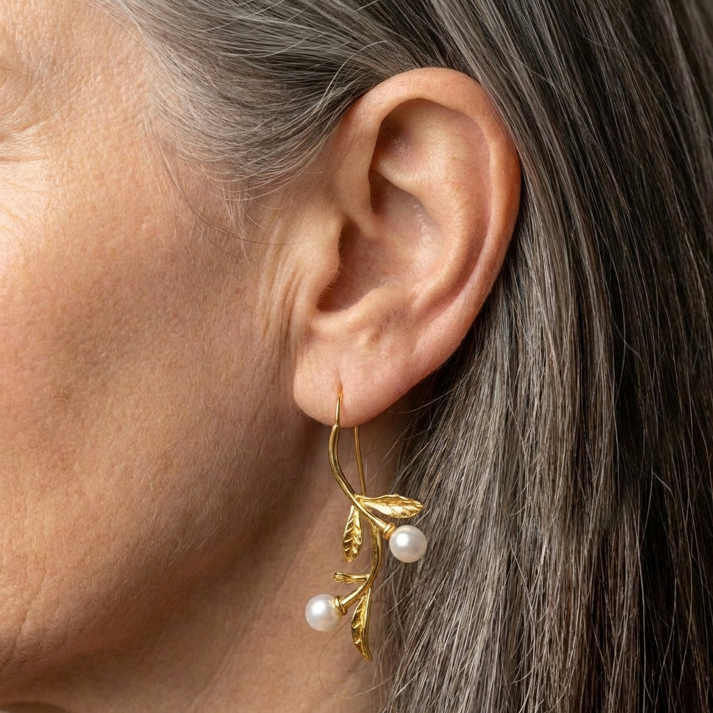 Elegant Pearl Leaf Earrings