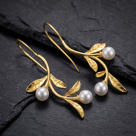 Elegant Pearl Leaf Earrings 65776382