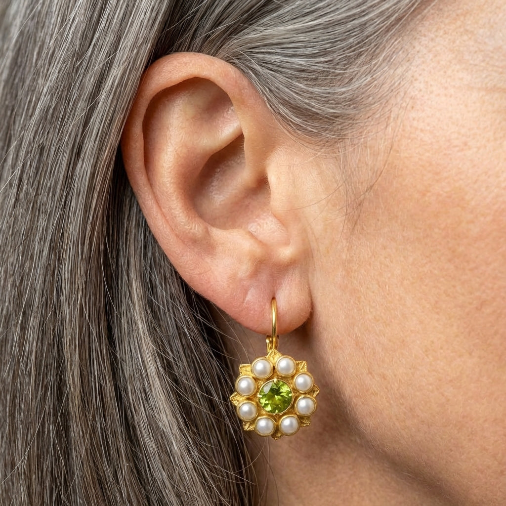 Elegant Pearl Peridot Earrings
