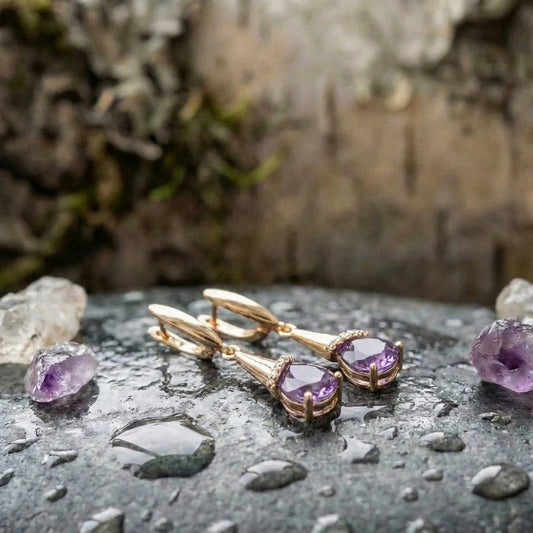 Elegant Purple Zircon Stone Gold Earrings