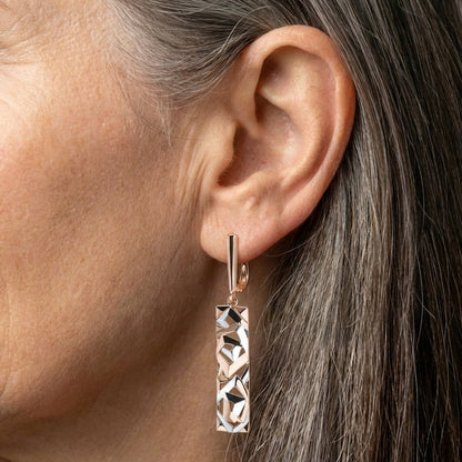 Elegant Rectangular Gold And Silver Earrings