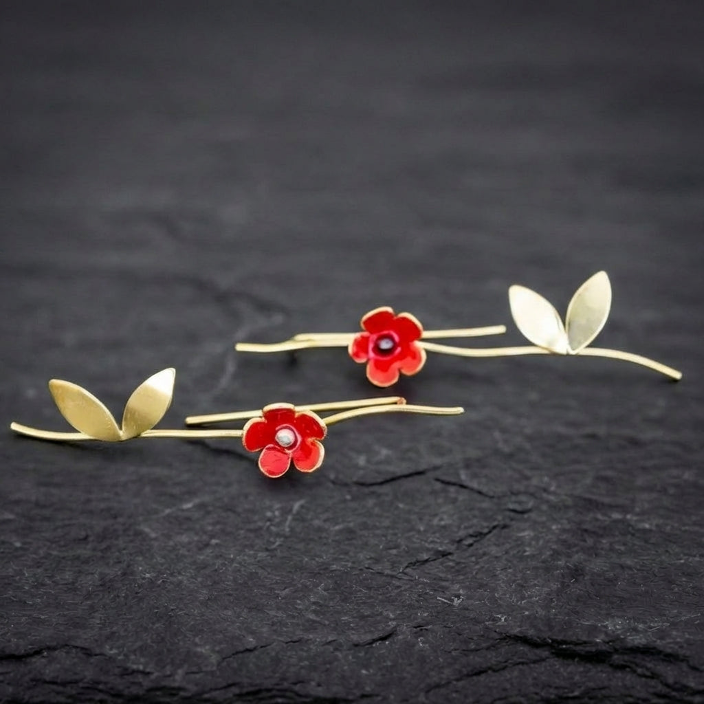 Elegant Red Flower Earrings 89048462