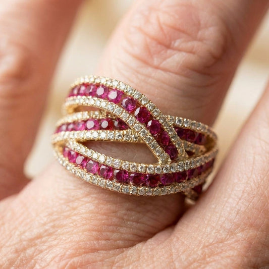 Elegant Ruby Crossover Ring