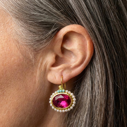Elegant Ruby Pearl Earrings