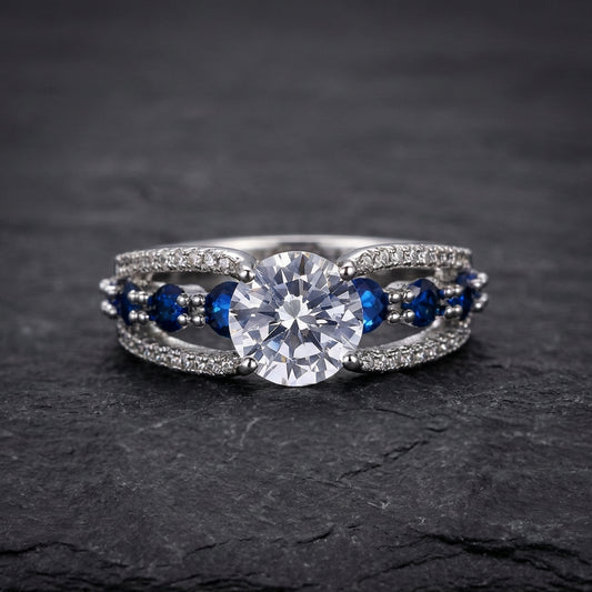Elegant Sapphire Zircon Ring 74275978