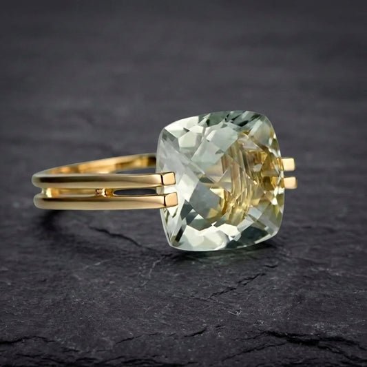 Elegant Serene Green Cushion Ring