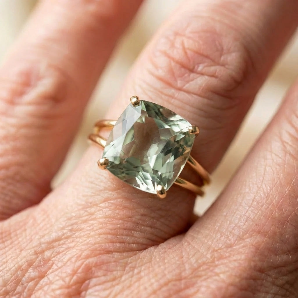 Elegant Serene Green Cushion Ring