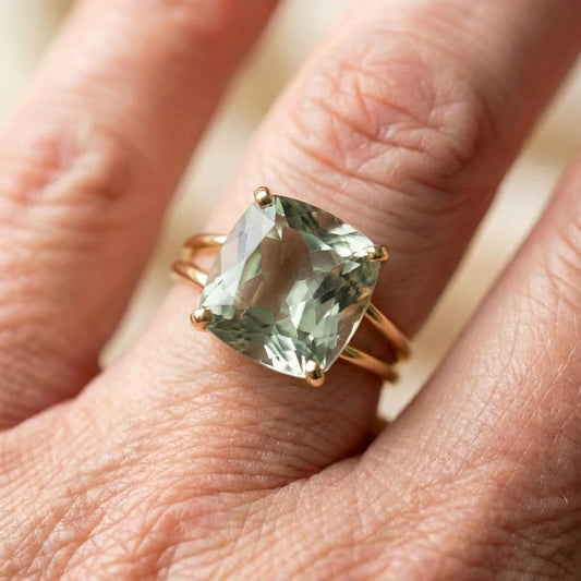 Elegant Serene Green Cushion Ring