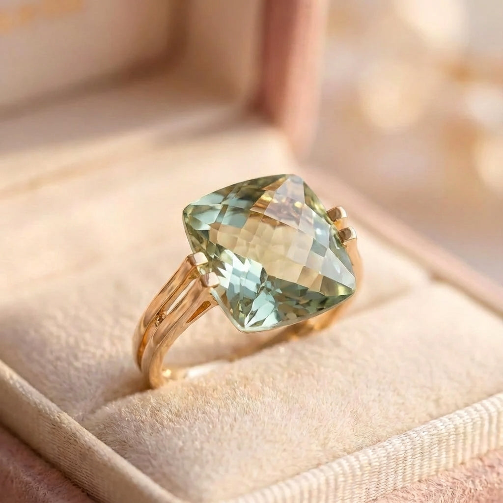 Elegant Serene Green Cushion Ring