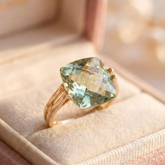 Elegant Serene Green Cushion Ring