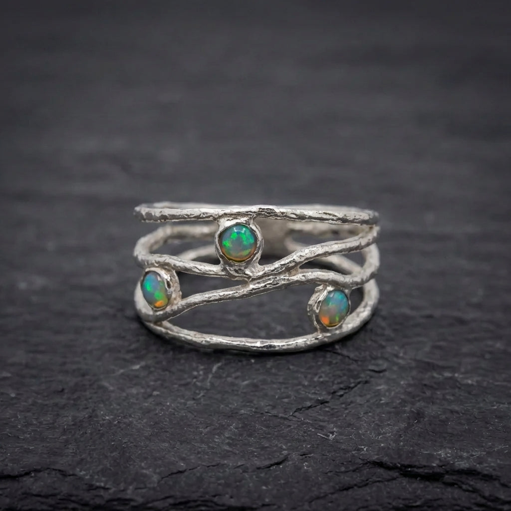 Elegant Silver Opal Vine Ring