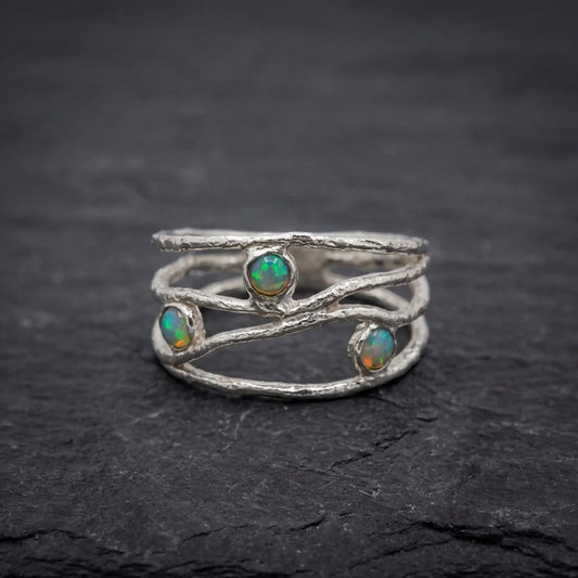 Elegant Silver Opal Vine Ring