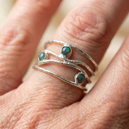 Elegant Silver Opal Vine Ring