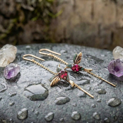 Elegant Sparkling Rhinestone Hummingbird Dangle Earrings