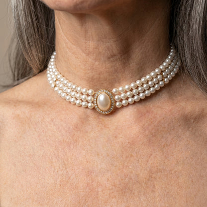 Elegant Triple Pearl Necklace