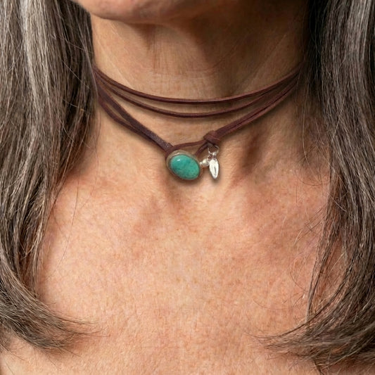 Elegant Turquoise Silver Charm Choker