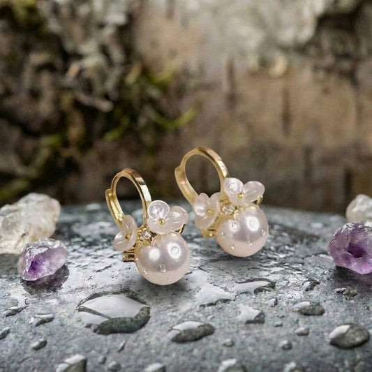Elegant White Flower Cluster Pearl Earrings