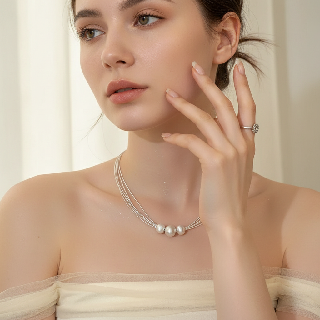 Elegant White Pearl Layered Necklace
