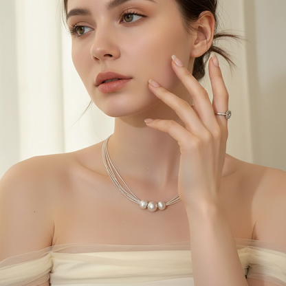 Elegant White Pearl Layered Necklace