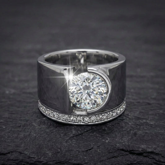 Elegant Wide Band Geometric Channel Set Ring