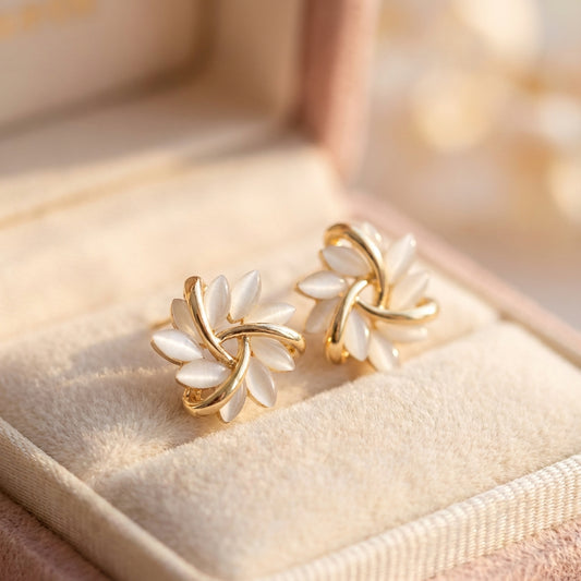 Elegant And Exquisite Opal Petal Circle Stud Earrings In Gold