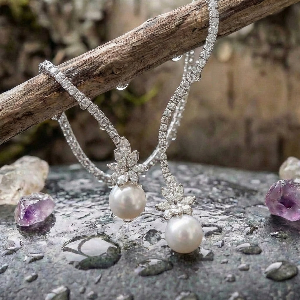Elegant Shiny Necklace With Pearls Made Of Sterling Silver