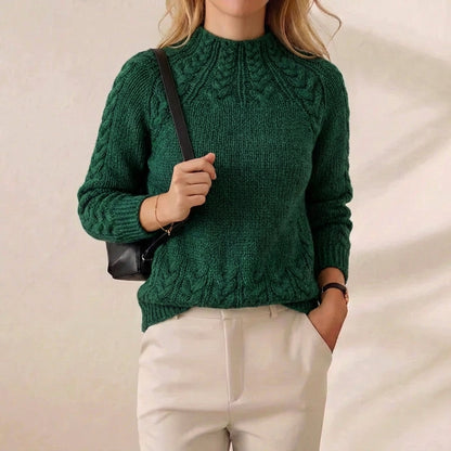 Emerald Isle Cable Knit Forest Green Mock Neck Sweater