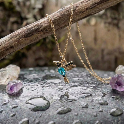 Enamel And Zirconia Hummingbird Necklace