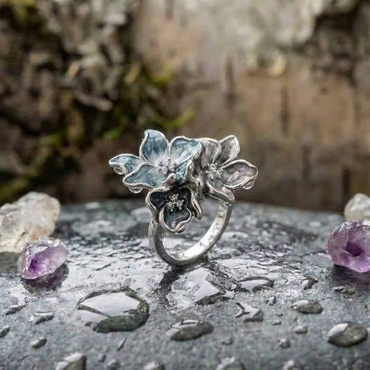 Exotic Flower Ring In 925 Sterling Silver