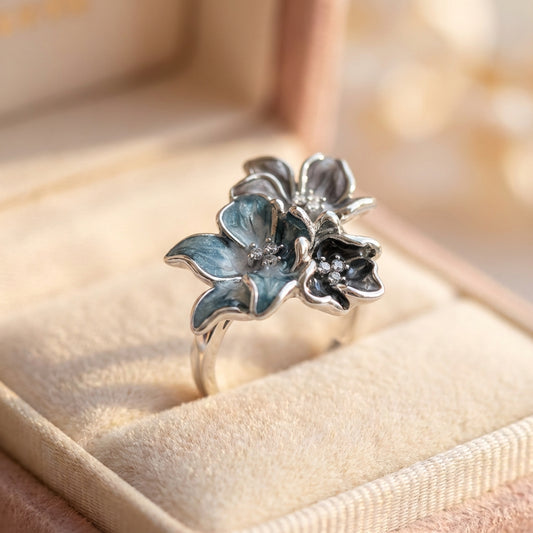 Exotic Flower Ring In 925 Sterling Silver