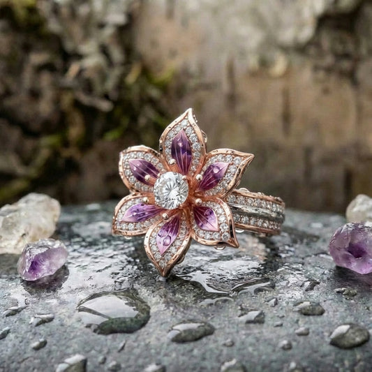 Exotic Pink Lotus Crystal Ring