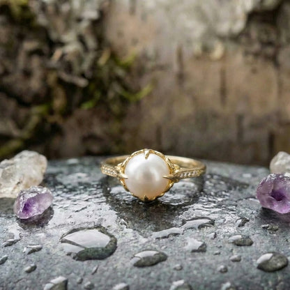Exquisite Crystal Pearl Gold Ring