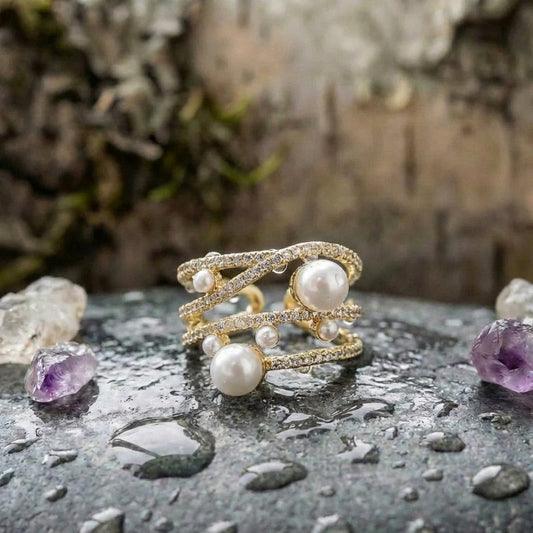 Exquisite Three Layer Pearl Gold Adjustable Ring
