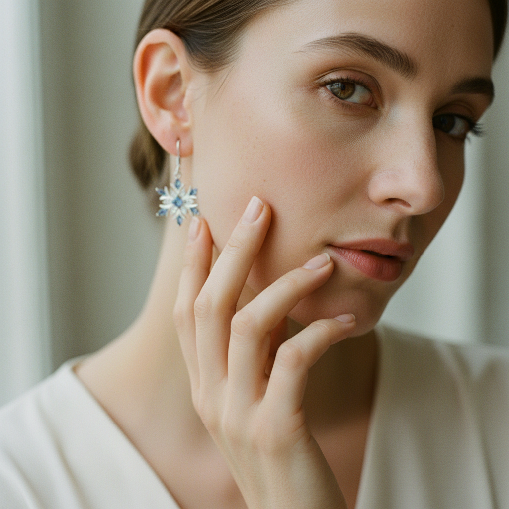 Exquisite White Blue Zircon Snowflake Earrings