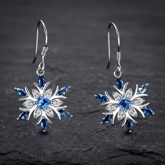Exquisite White Blue Zircon Snowflake Earrings