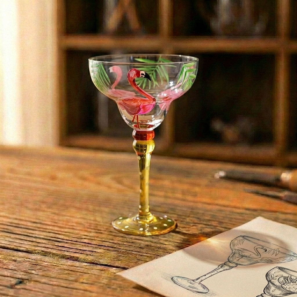 Flamingo Palm Leaf Margarita Coupe