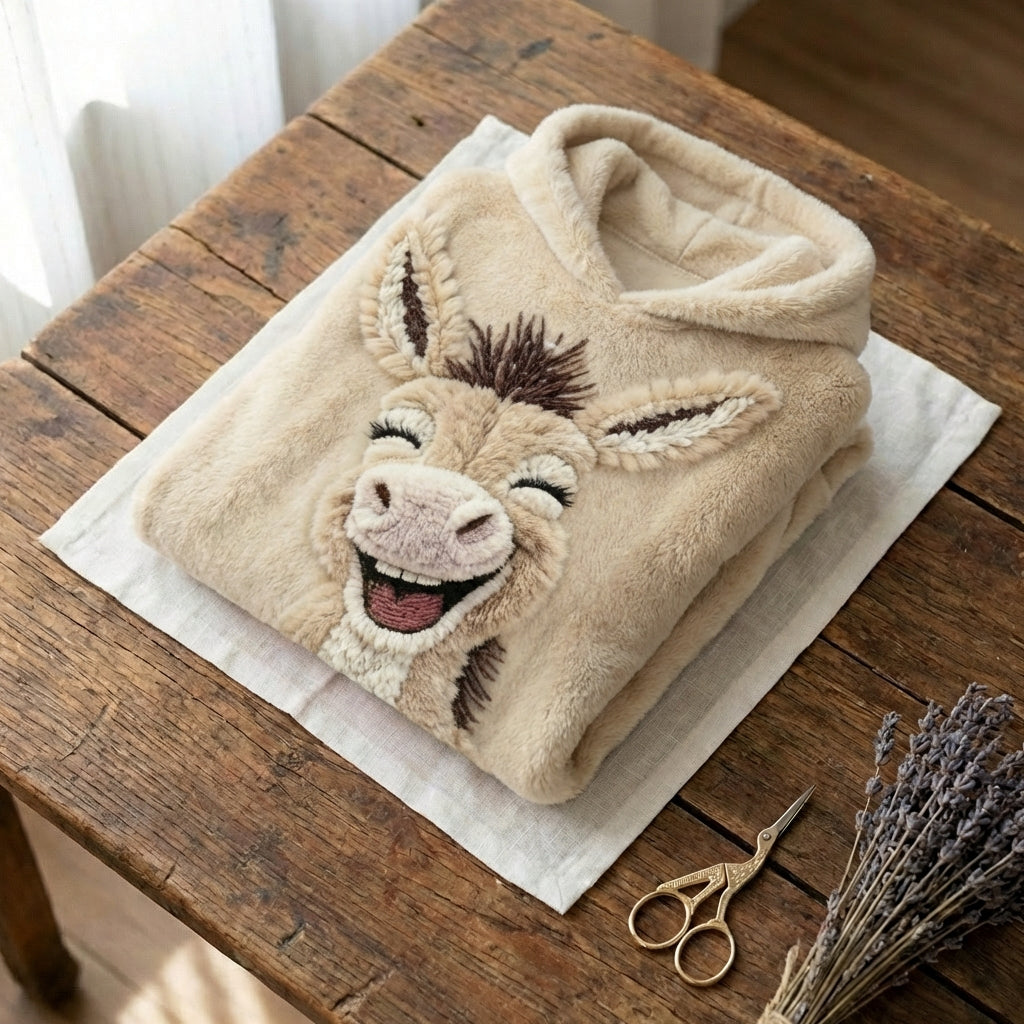 Fleece Hoodie With Laughing Donkey Design