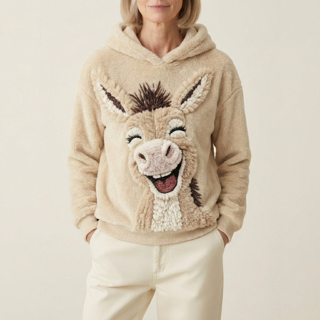 Fleece Hoodie With Laughing Donkey Design