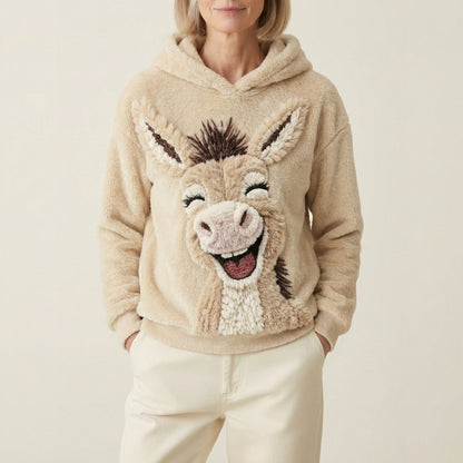 Fleece Hoodie With Laughing Donkey Design