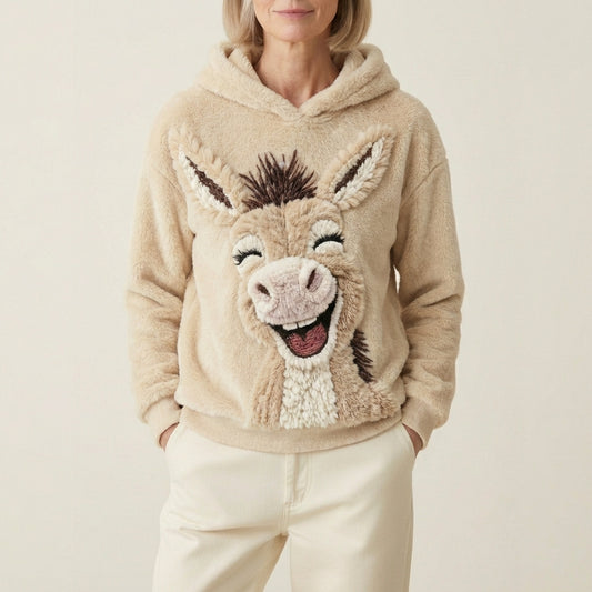 Fleece Hoodie With Laughing Donkey Design