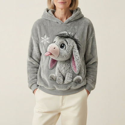 Fleece Hoodie With Playful Donkey Face