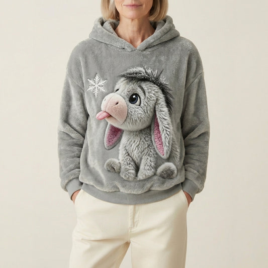 Fleece Hoodie With Playful Donkey Face