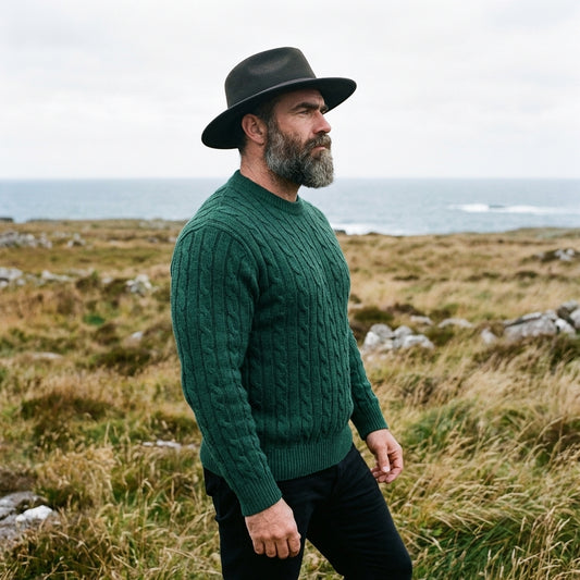 Forest Green Solid Cable Knit Crewneck