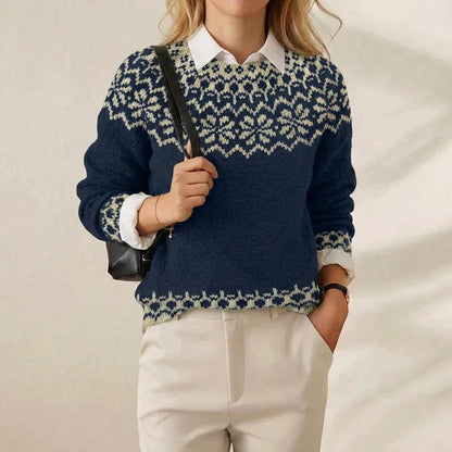 Frost Crystal Fair Isle Navy & Cream Snowflake Yoke Crewneck