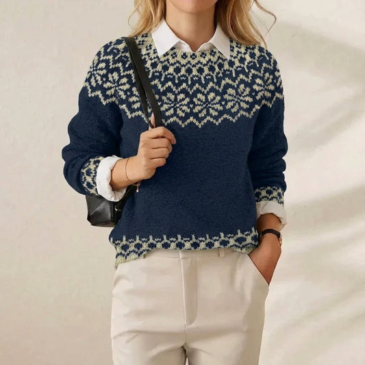 Frost Crystal Fair Isle Navy & Cream Snowflake Yoke Crewneck